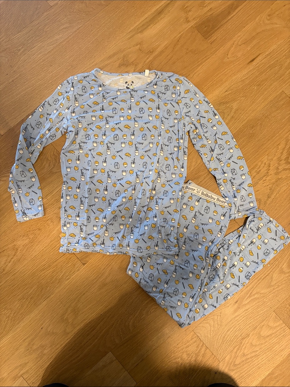 Bellabu Bear milk and cookies blue pajama set